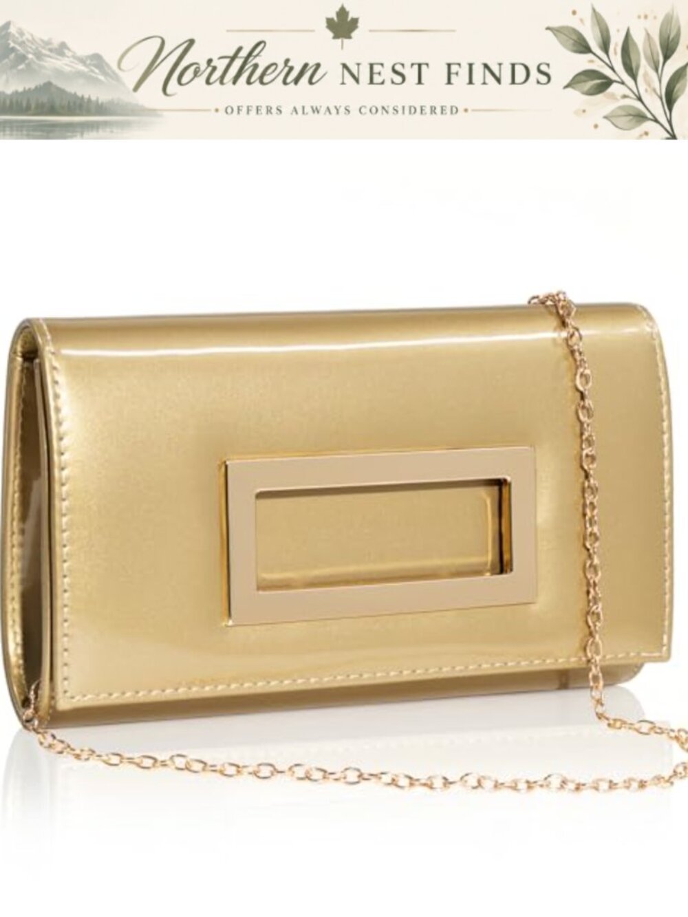 Patent Leather Clutch Evening Bag Detachable Chain Envelope Purse for Wedding